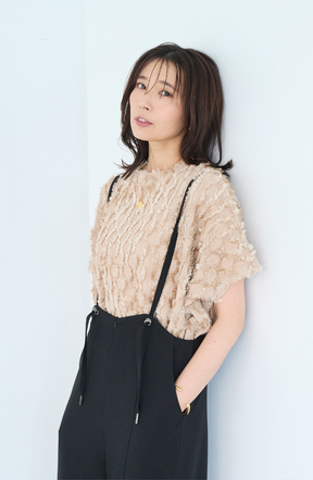 [星 玲奈さんコラボ] ジャガードフリンジ前後2WAYブラウス