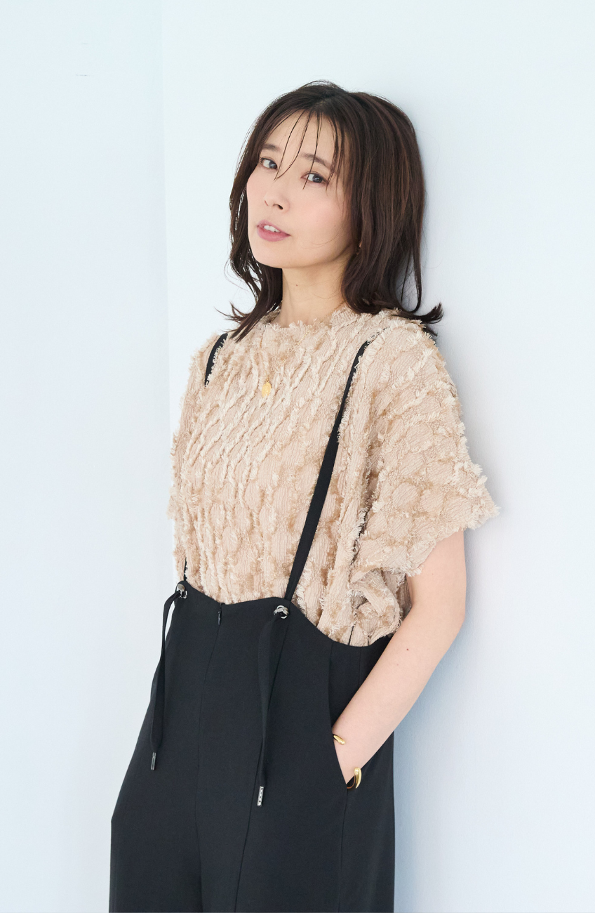 [星 玲奈さんコラボ] ジャガードフリンジ前後2WAYブラウス