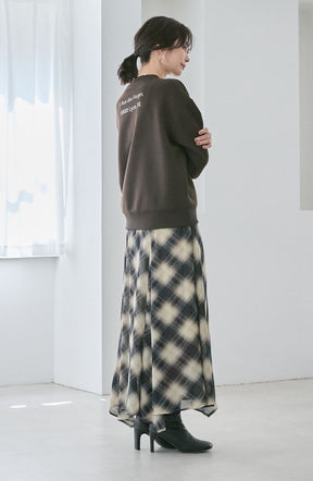 チェックシフォンパネルスカート