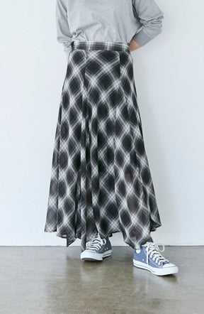 チェックシフォンパネルスカート