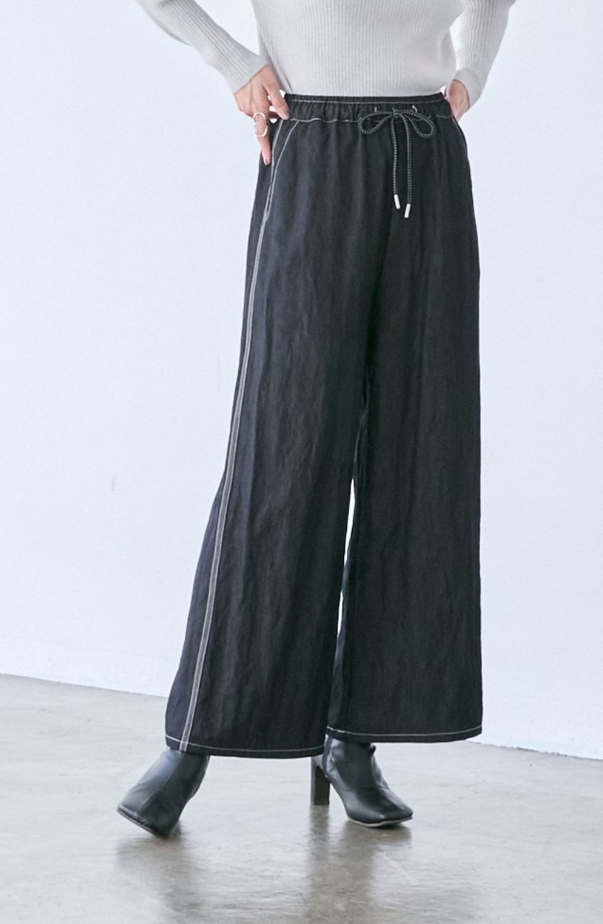 シャイニーデニムワイドパンツ