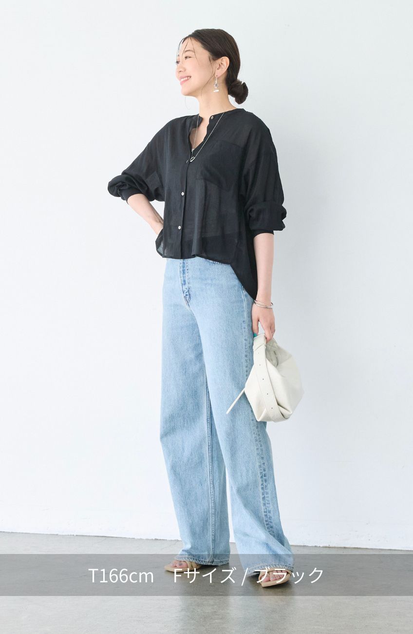 麻調シアーバックギャザーブラウス