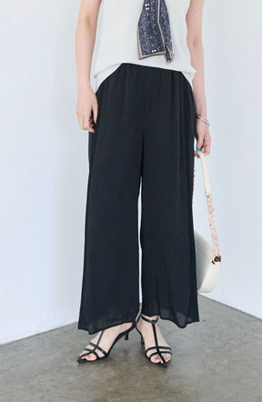 麻調シアーニット切替ストレートパンツ