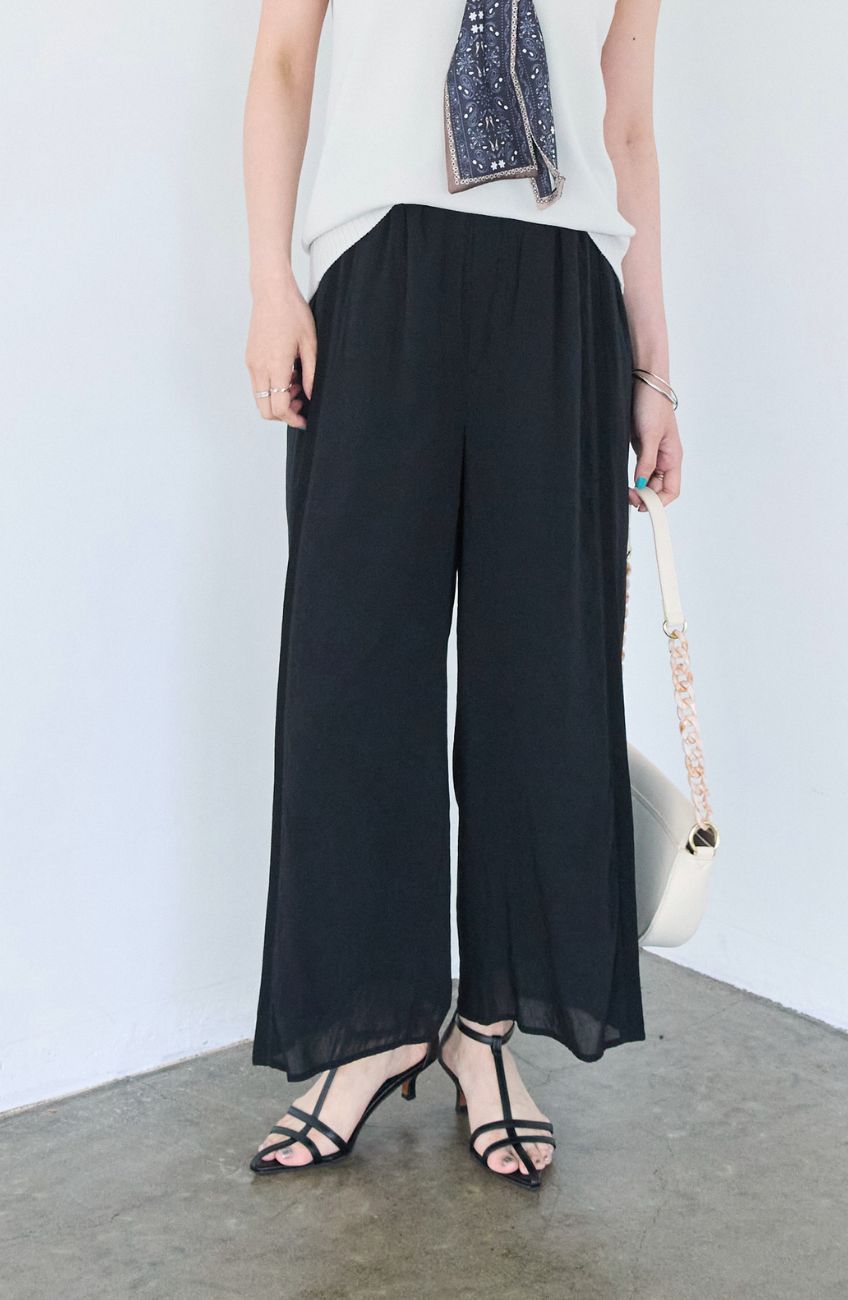 麻調シアーニット切替ストレートパンツ