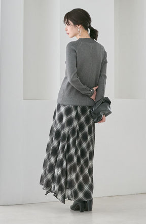 チェックシフォンパネルスカート