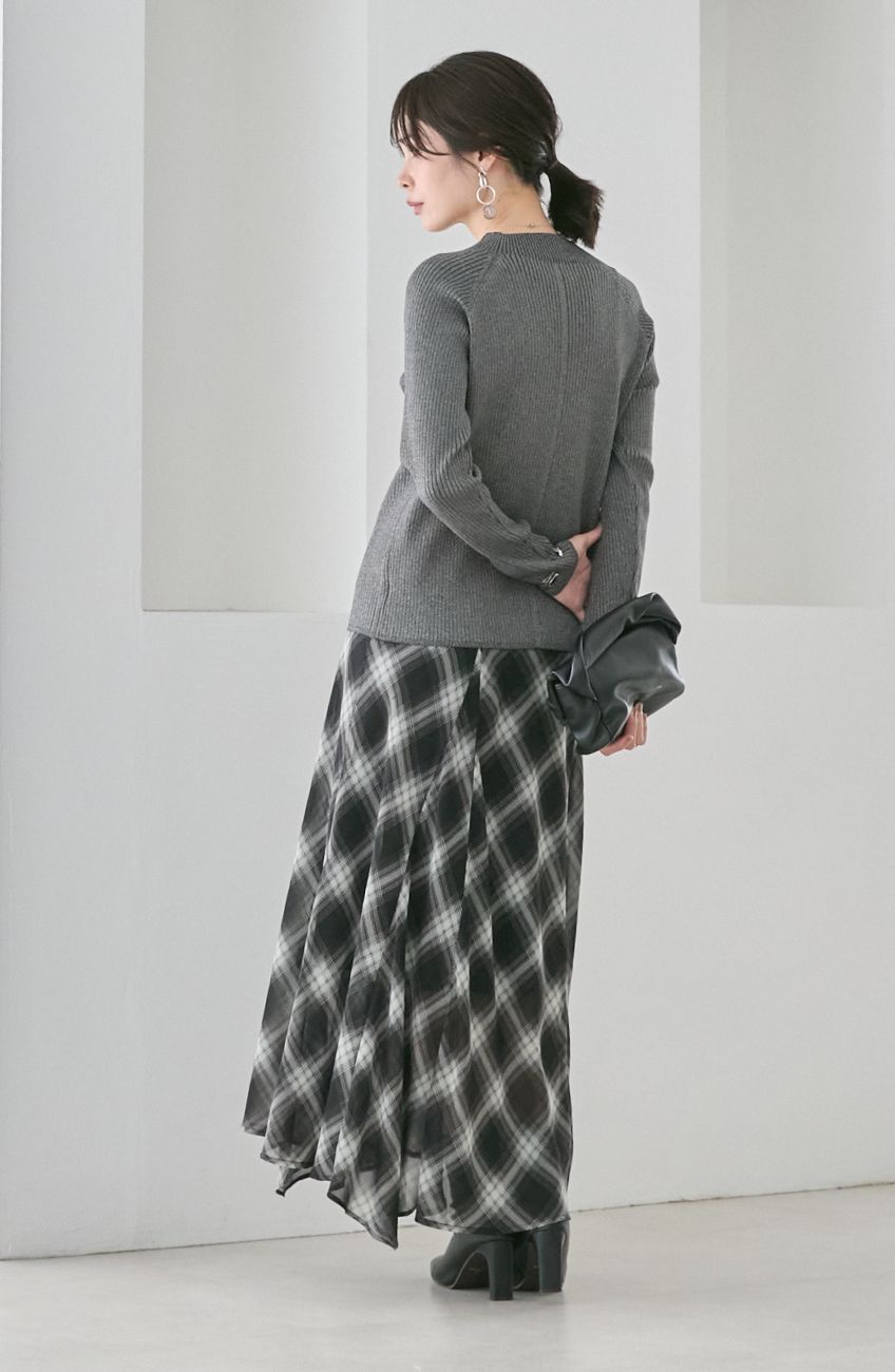 チェックシフォンパネルスカート