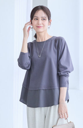 ポンチローマラグラン布帛切替プルオーバー