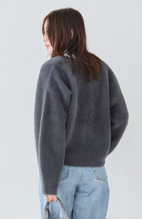 ダブルフェイスフェザーノーカラージャケット