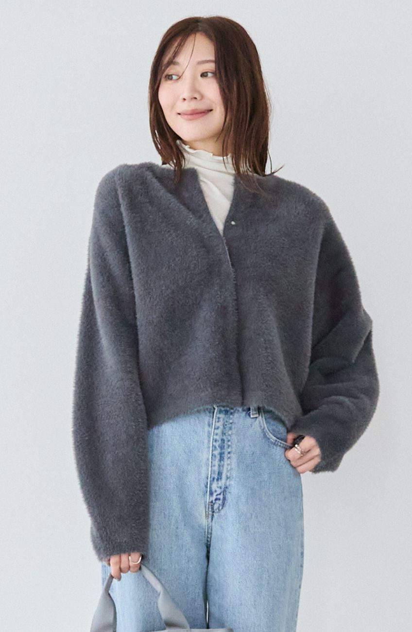 ダブルフェイスフェザーノーカラージャケット