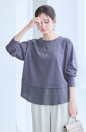 ポンチローマラグラン布帛切替プルオーバー