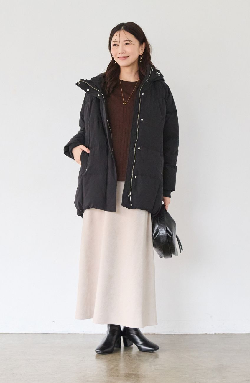 [コーデSET] シルキーアップスリーブジュエリープルオーバー＋グロッシーデニムバイヤススカート