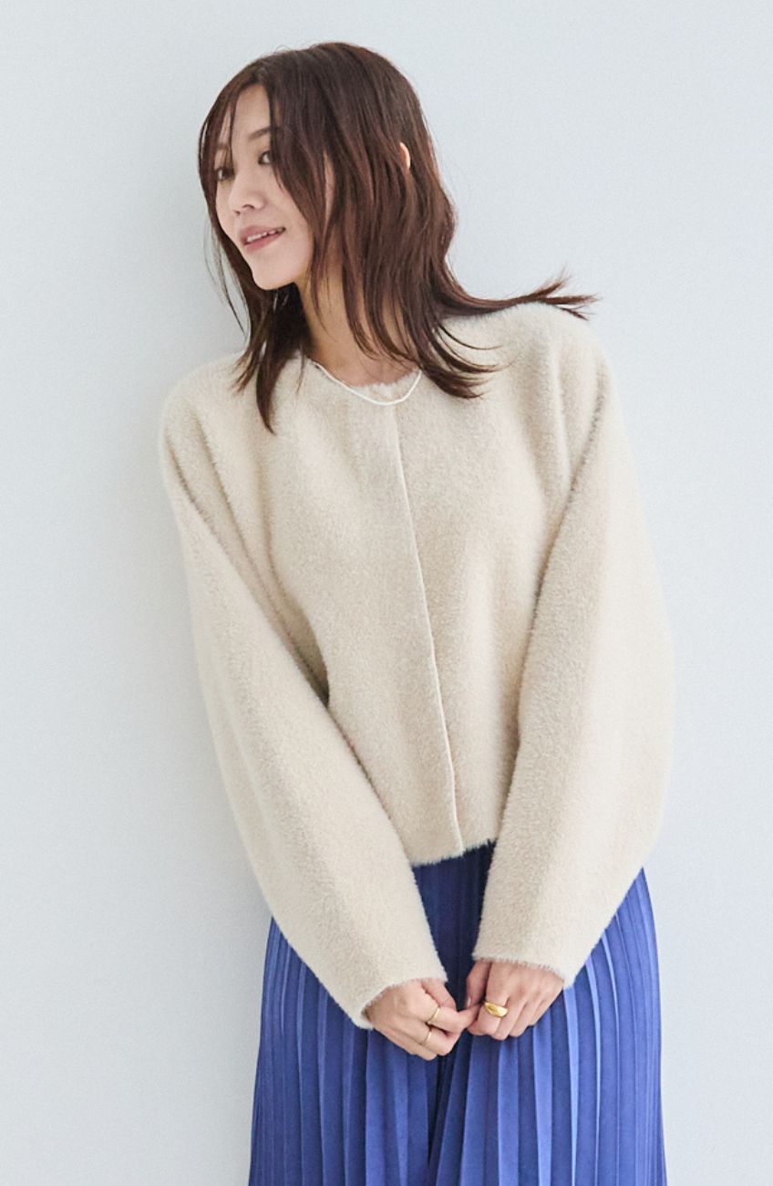 ダブルフェイスフェザーノーカラージャケット