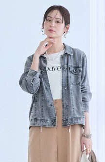 パウダーシルクデニムステンワイドスリーブジャケット