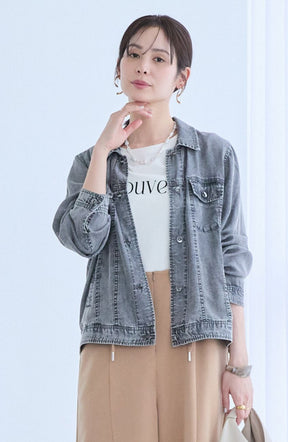 パウダーシルクデニムステンワイドスリーブジャケット