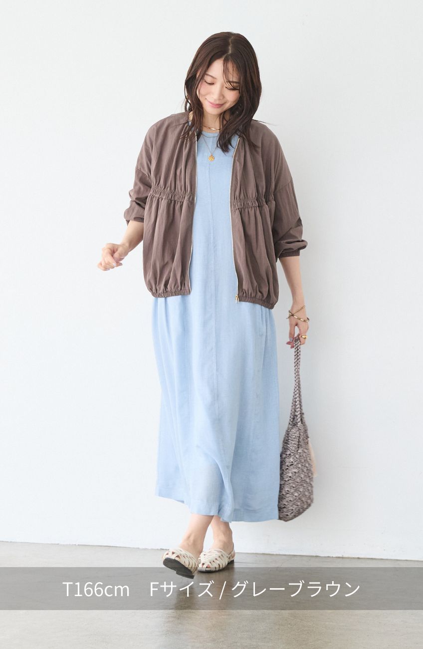 レーヨンナイロンギャザー切替ブルゾン