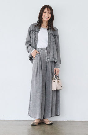 パウダーシルクデニムステンワイドスリーブジャケット