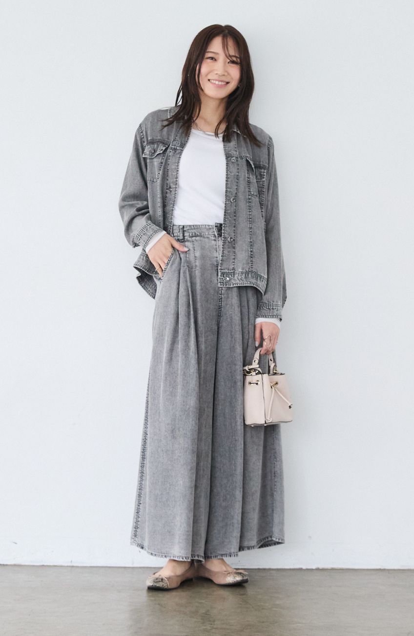 パウダーシルクデニムステンワイドスリーブジャケット