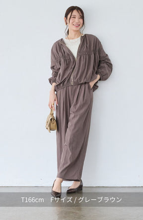 レーヨンナイロンギャザー切替ブルゾン