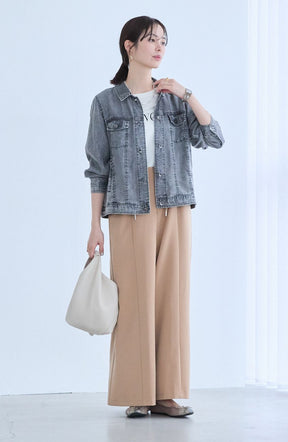パウダーシルクデニムステンワイドスリーブジャケット