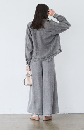 パウダーシルクデニムステンワイドスリーブジャケット