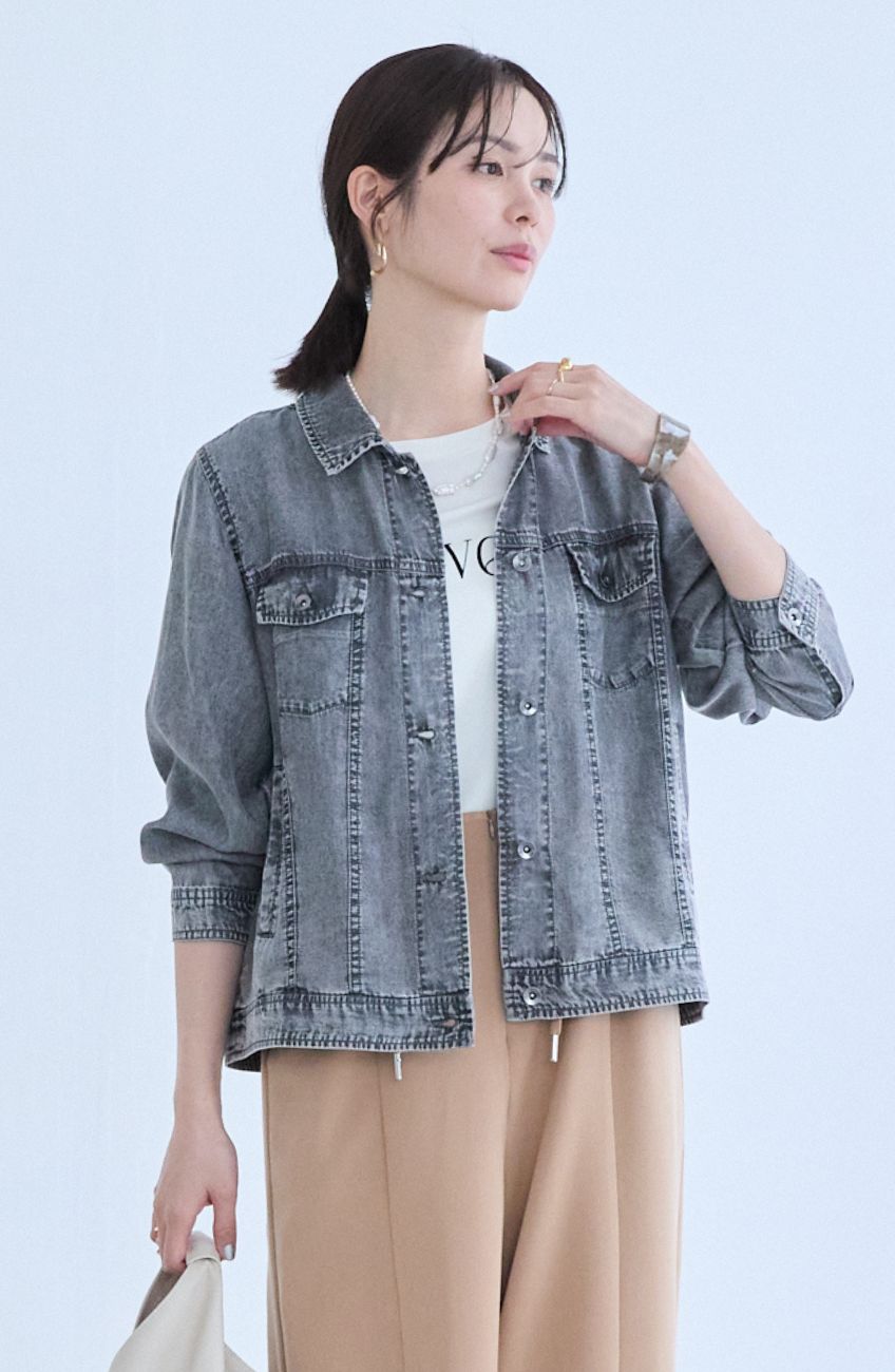 パウダーシルクデニムステンワイドスリーブジャケット