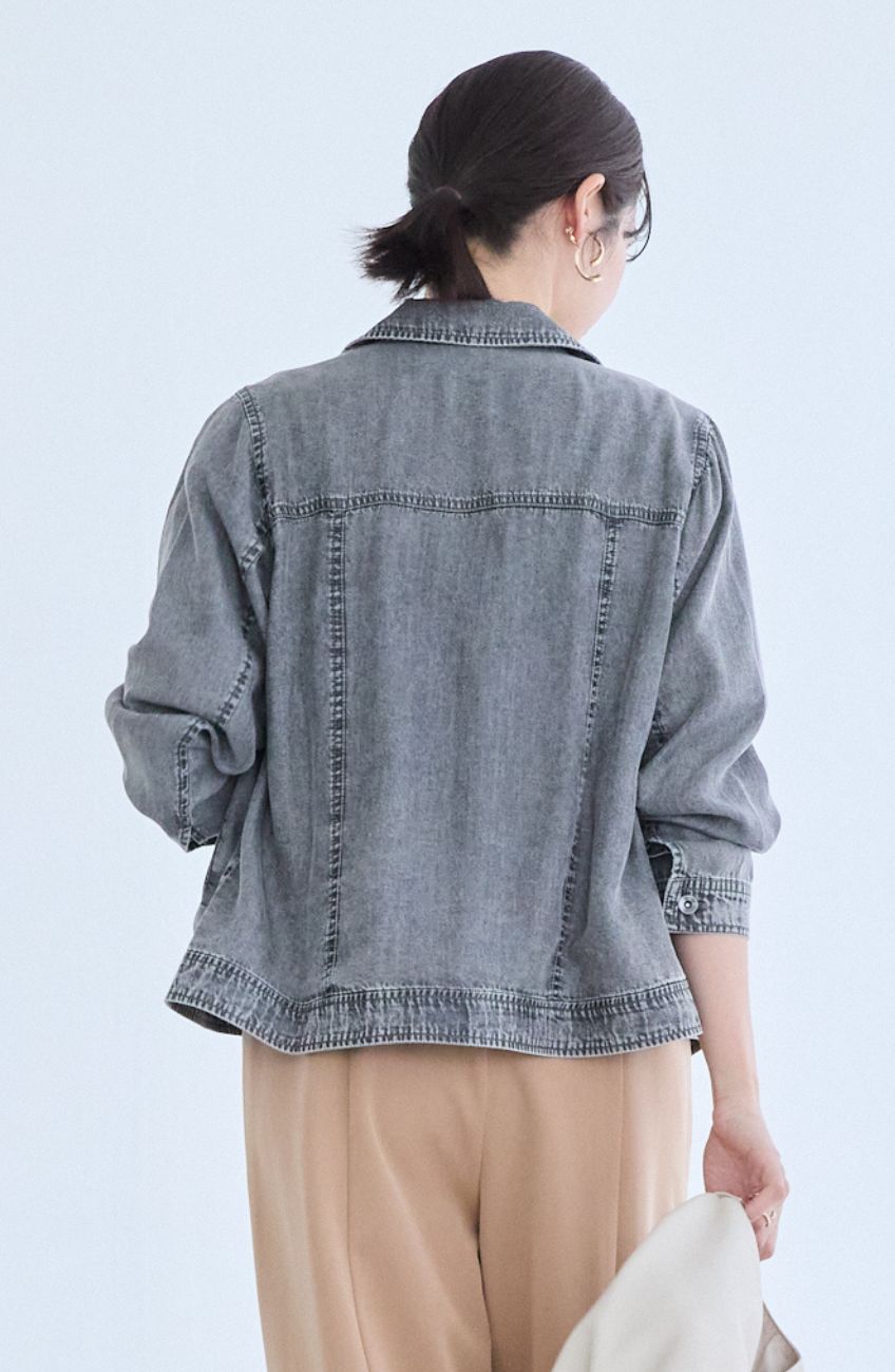 パウダーシルクデニムステンワイドスリーブジャケット