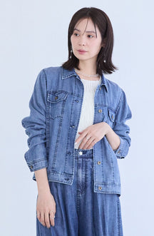 パウダーシルクデニムステンワイドスリーブジャケット