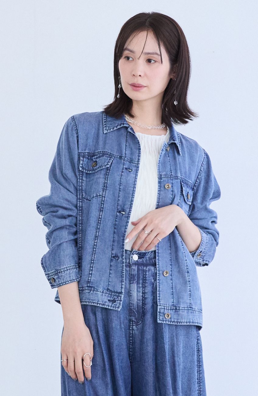 パウダーシルクデニムステンワイドスリーブジャケット