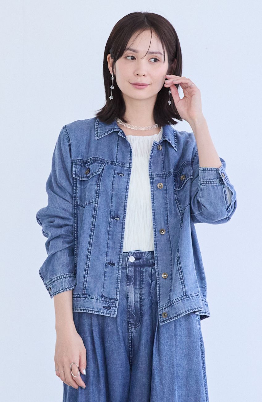 パウダーシルクデニムステンワイドスリーブジャケット