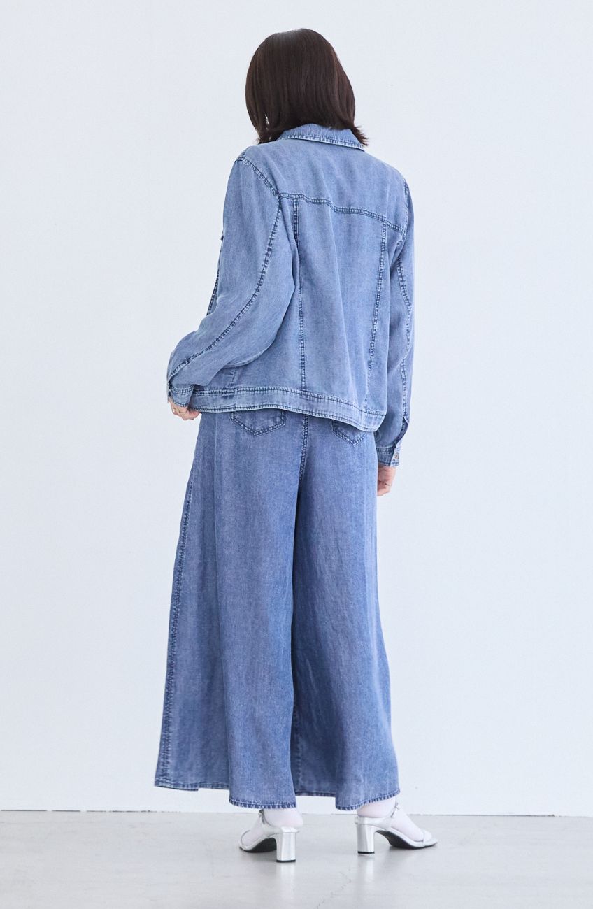 パウダーシルクデニムステンワイドスリーブジャケット