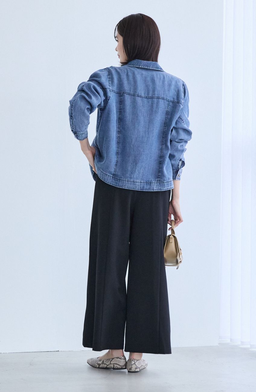 パウダーシルクデニムステンワイドスリーブジャケット