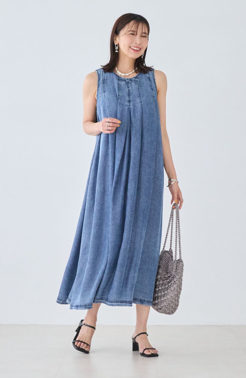 パウダーシルクデニムジップワンピース