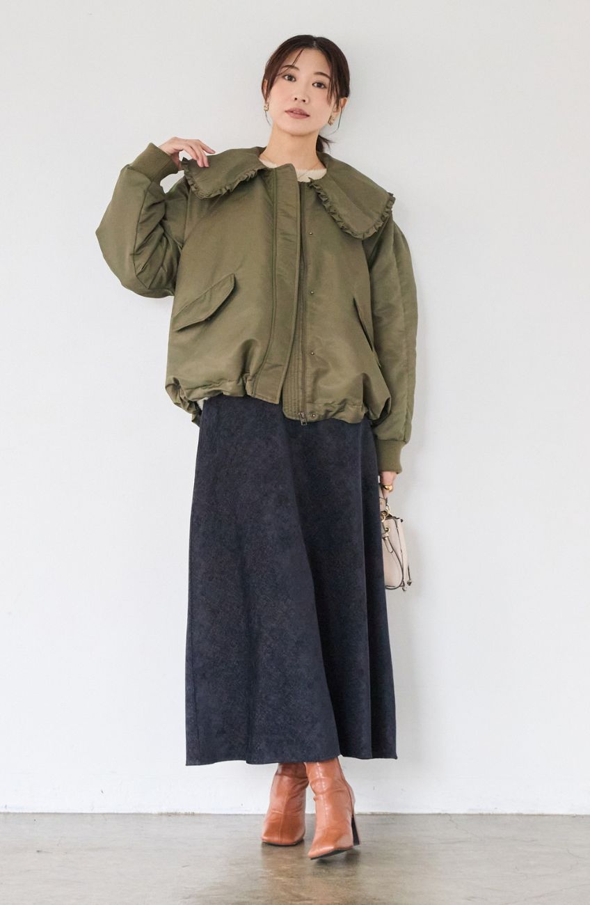 グロッシーデニムバイヤススカート