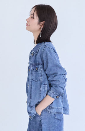 パウダーシルクデニムステンワイドスリーブジャケット