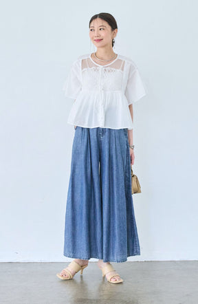 パウダーシルクデニムワイドパンツ