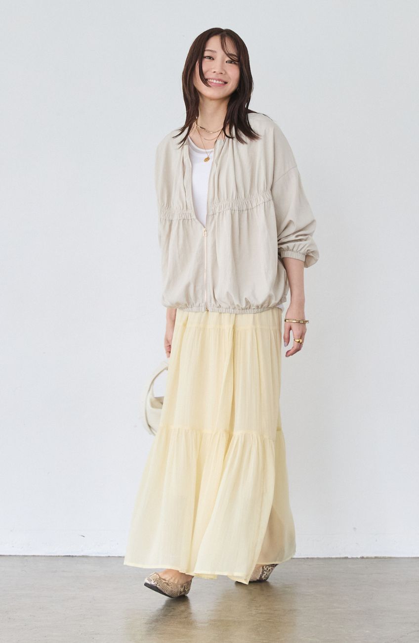 レーヨンナイロンギャザー切替ブルゾン