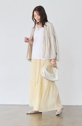 レーヨンナイロンギャザー切替ブルゾン