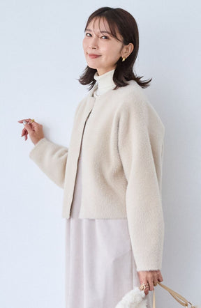 ダブルフェイスフェザーノーカラージャケット