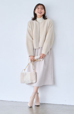 ダブルフェイスフェザーノーカラージャケット