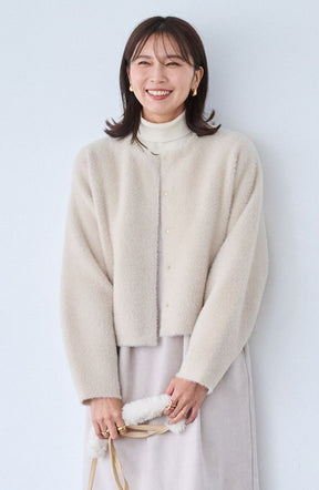 ダブルフェイスフェザーノーカラージャケット