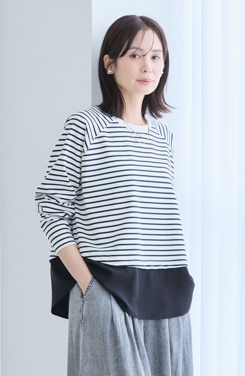 ポンチローマラグラン布帛切替プルオーバー