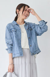 パウダーシルクデニムステンワイドスリーブジャケット