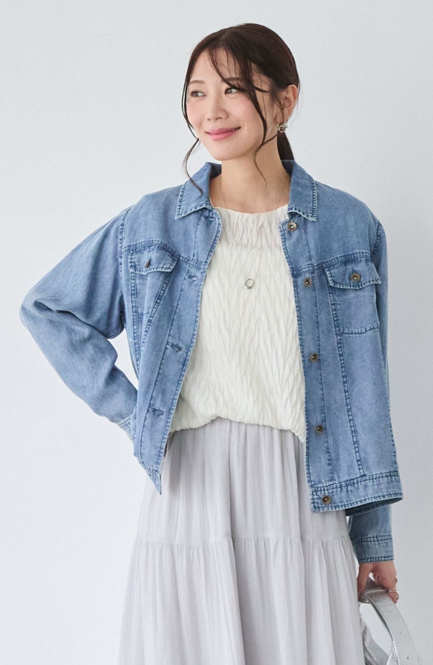 パウダーシルクデニムステンワイドスリーブジャケット