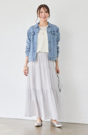 パウダーシルクデニムステンワイドスリーブジャケット