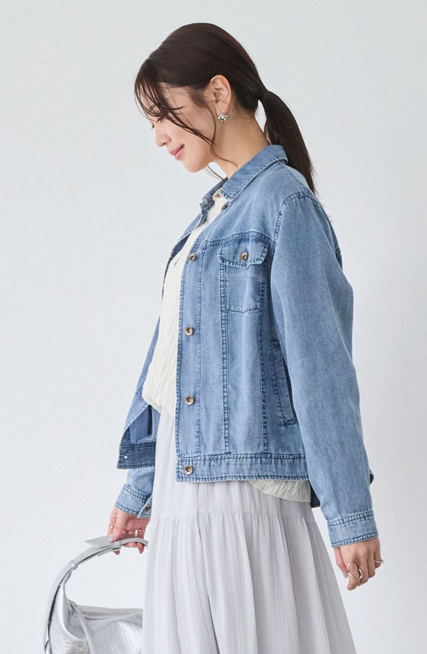 パウダーシルクデニムステンワイドスリーブジャケット