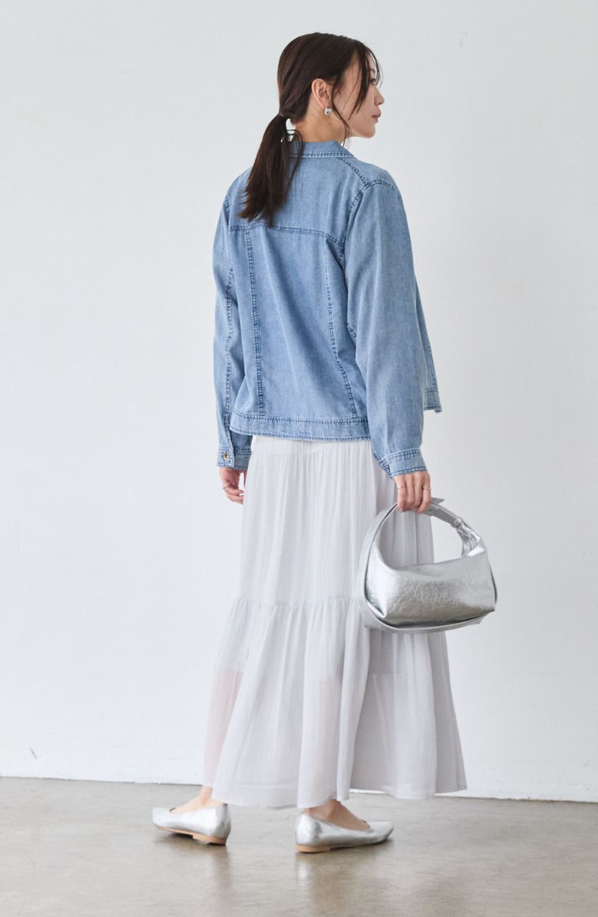 パウダーシルクデニムステンワイドスリーブジャケット