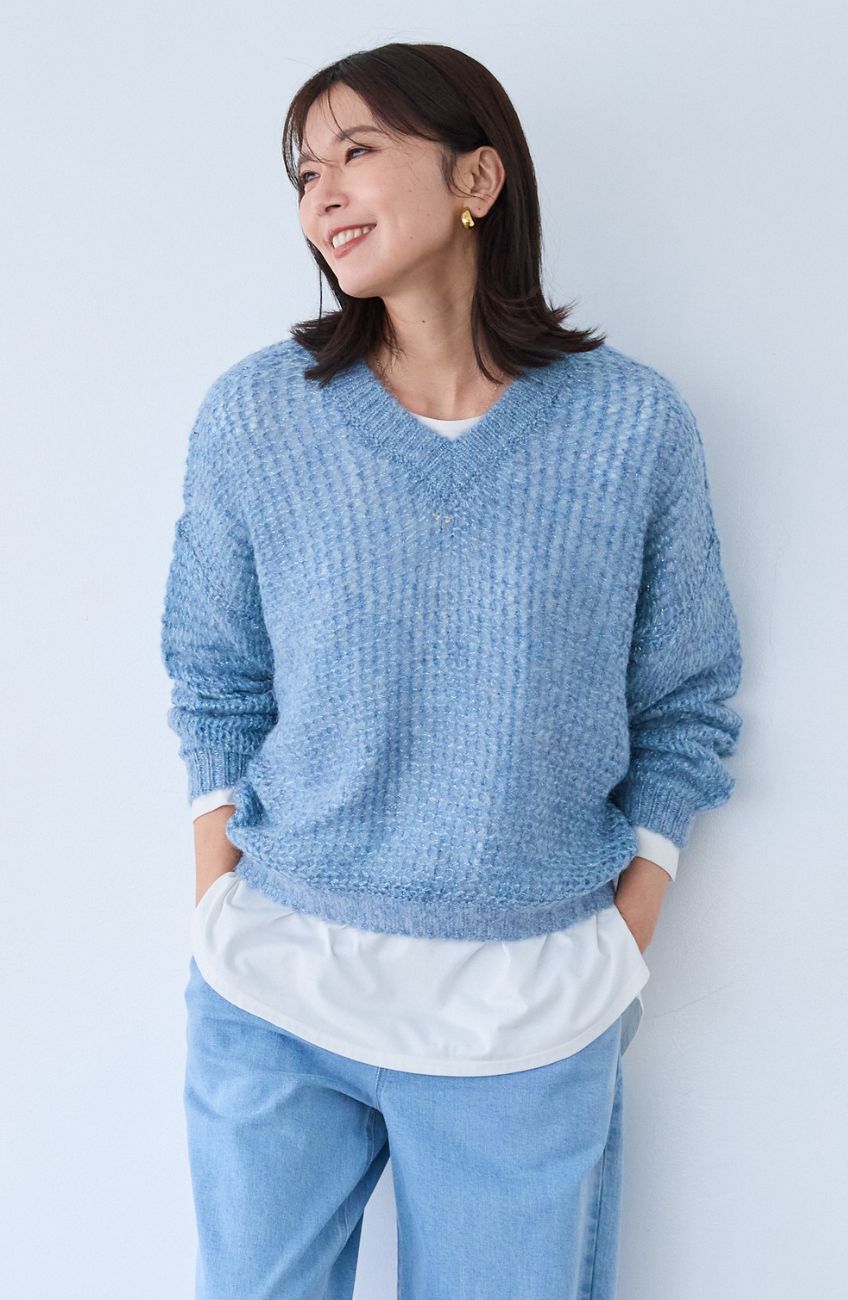 モヘアラメVネックショートプルオーバー