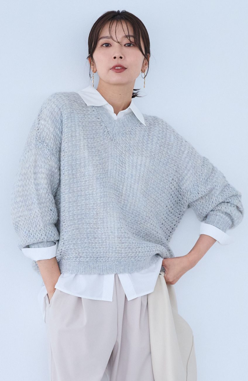 モヘアラメVネックショートプルオーバー