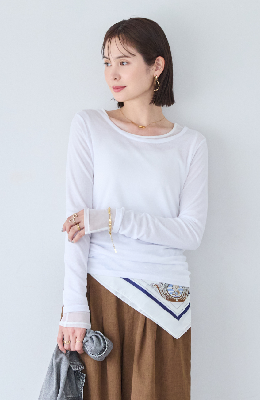 シアーフライス×チュールレイヤードプルオーバー