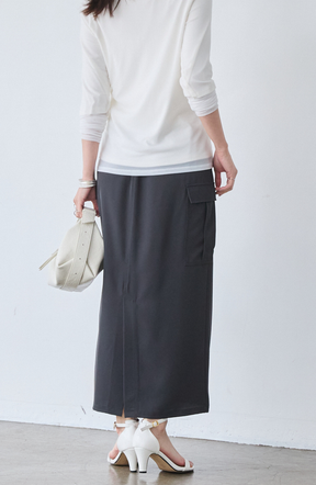クレープドットボタンスカート